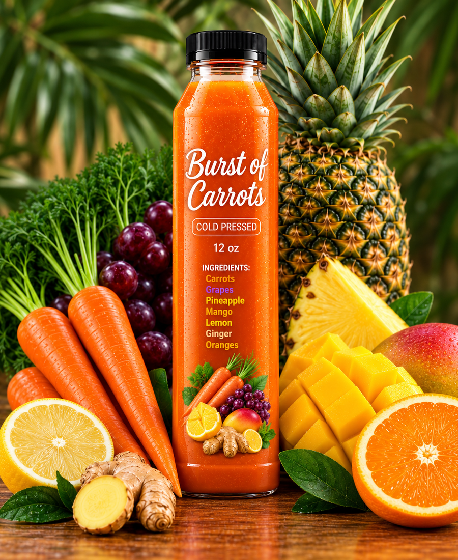 Burst Of Carrots slow-pressed juice bottle